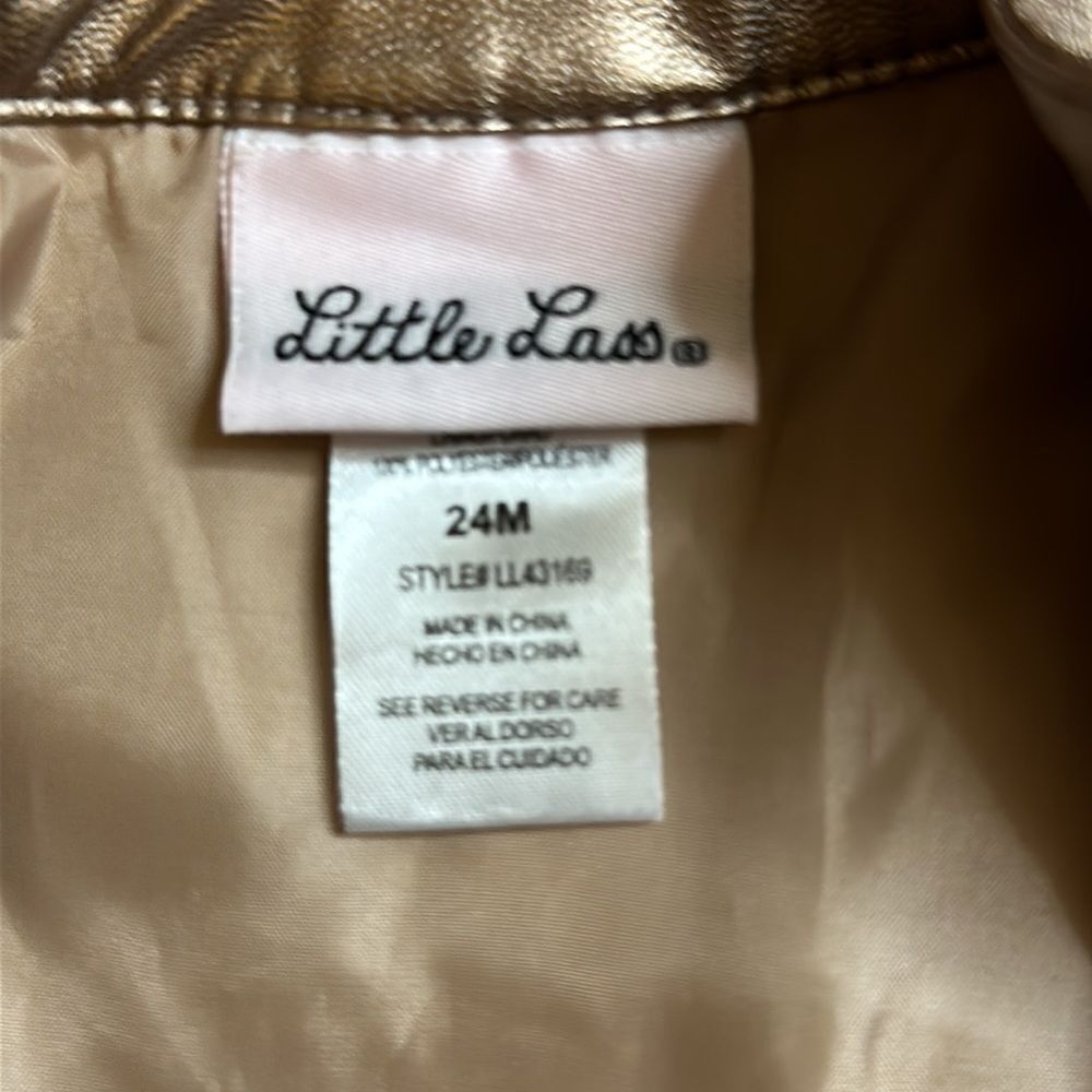 Little Lass 24 months Jacket faux leather Moto bronze metallic utility bomber - Picture 5 of 6